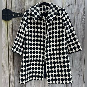 MADISON Wool Black and Cream Plaid Pea Coat 3/4 sleeve Jacket Women’s 6